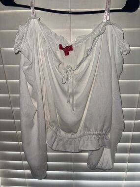 Guess White Off-Shoulder Tie-Front Peasant Blouse